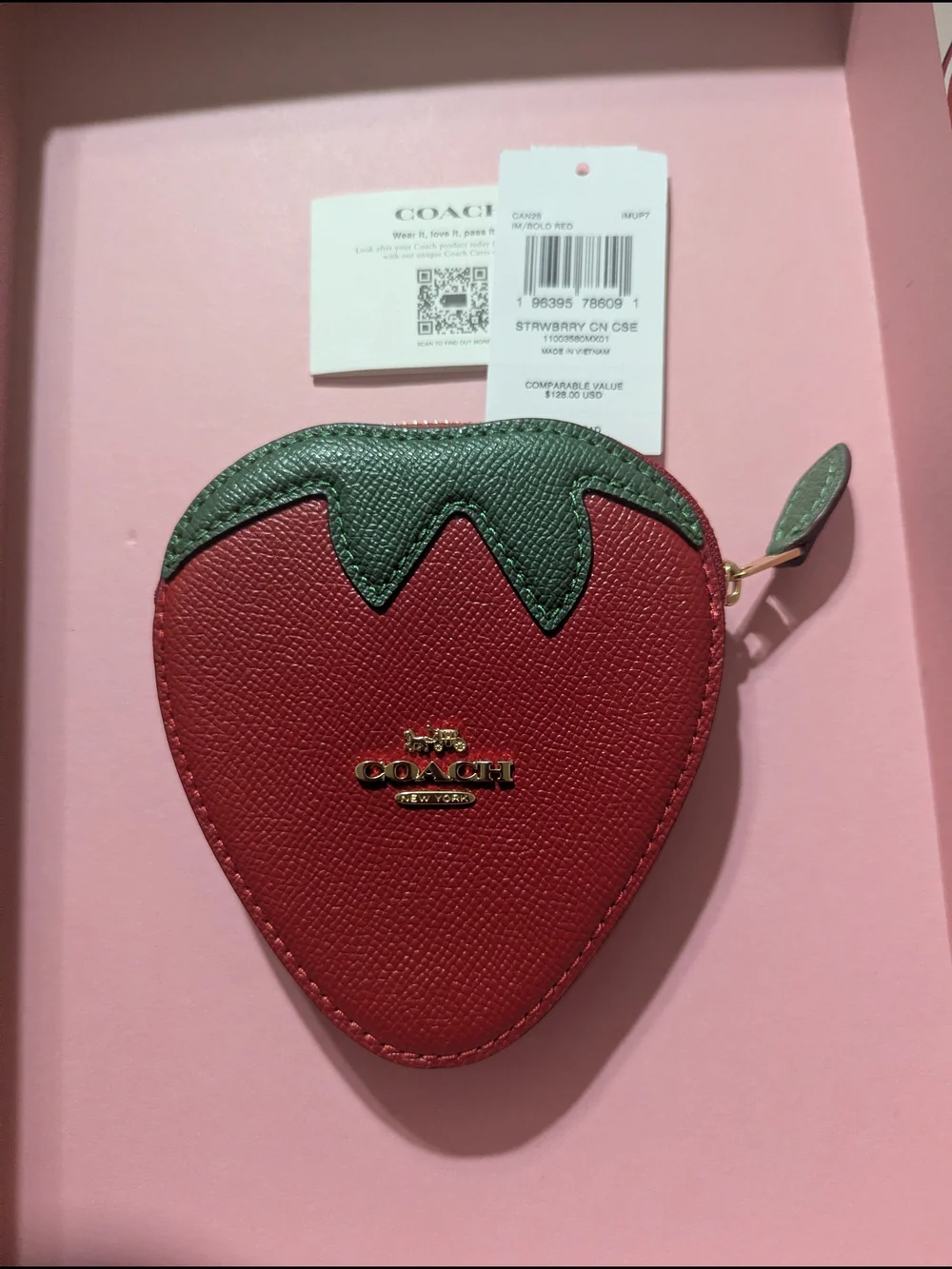 Coach Strawberry Coin Case - Red & Green - Picture 1 of 6